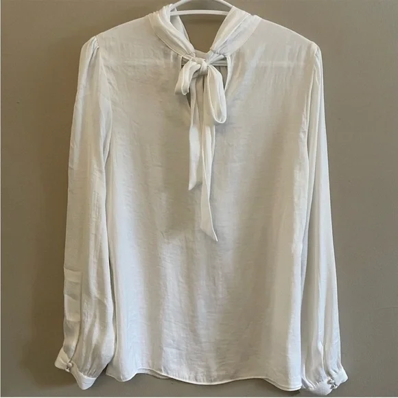 Naked Zebra White Silky High Neck Blouse & Billowy Sleeves – Size Small EUC - Picture 8 of 13